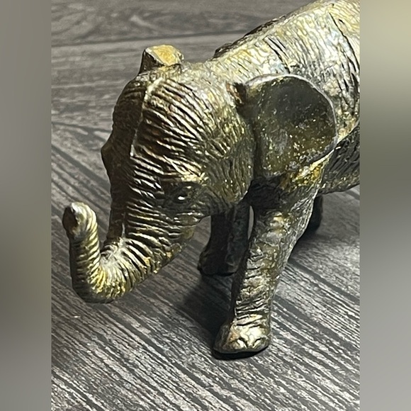 Vintage Cast Metal Black Gold Bronze Elephant Trunk Up Signed by Artist M - Picture 10 of 13